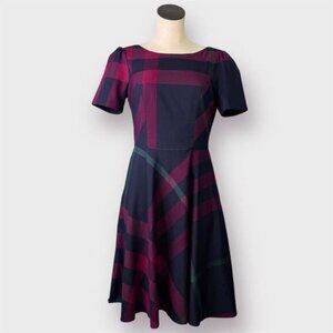 Modcloth I Rest My Grace Plaid Midi Dress Twee A-Line Short Sleeve Women's Sz 6